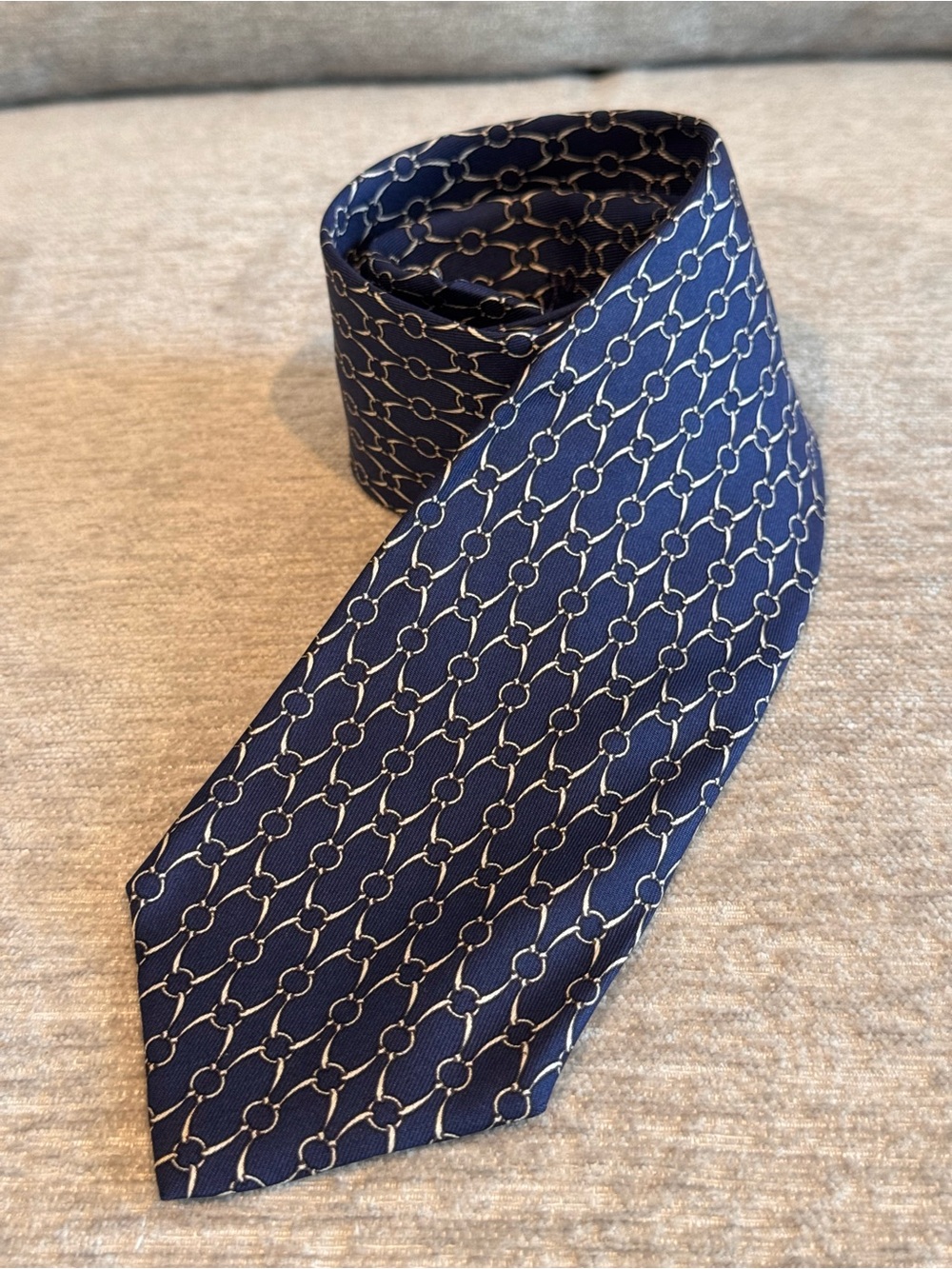Vintage HERMÈS Paris Silk Twill Equestrian Stirrup Tie Blue 1980s
